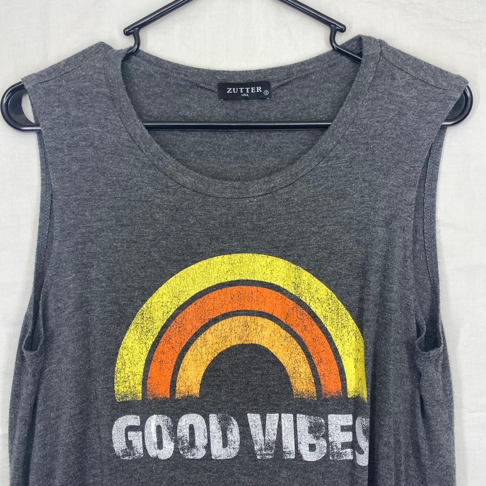 Zutter USA Good Vibes Rainbow Muscle Tank Top Charcoal Gray Small